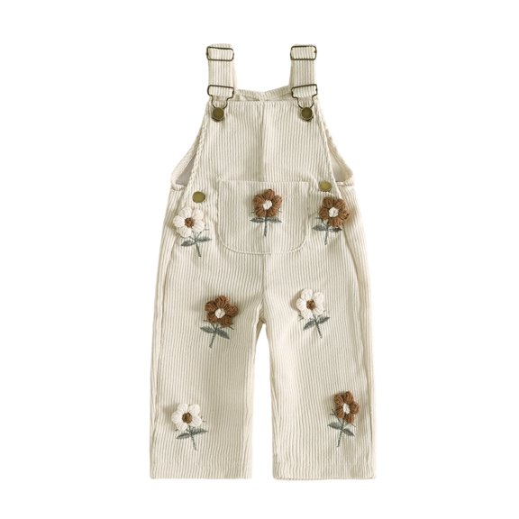 RUINIXCW Kids Girls Overalls, Sweet Embroidery Flower Corduroy Buckle Closure Pants