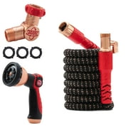Pocket Hose Copper Head w/ Pocket Pivot, Expandable Garden Hose 25 FT w/10 Pattern Thumb Sprayer AS-SEEN-ON-TV 650psi 3/4in Ultra-Light Solid Copper Anodized Aluminum Fittings No-Kink No-Lead