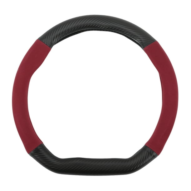 Cubierta de volante de cuero PU Unique Bargains, protector de volante de ABS para automóvil, patrón de fibra de carbono negro rojo de 14.96" 1Pc
