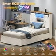 thumbnail image 3 of Mabor Twin Size Farmhouse Bed Frame with Charging Station and LED Light, Platform Storage Beds with Headboard&4 Drawers for Bedroom, White, 3 of 7