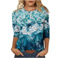 thumbnail image 2 of T-shirt Imprimé à la Mode pour Femmes Summer T-shirt Imprimé à Manches 3/4 Blouse Col Rond Tops Décontractés Mignons Tops Summer for Femmes sur Clearance, 2 of 5
