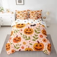 thumbnail image 3 of Feelyou Cartoon Horror Pumpkin Bedding Comforter Set 7pcs, Rustic Jungle Plant Queen Bedding Sets, Happy Halloween Reversible Queen Sheet Sets, Lightweight Room Decor, 3 of 7