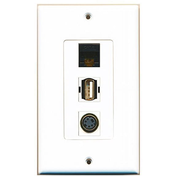 RiteAV - 1 Port USB A-A and 1 Port S-Video and 1 Port Cat6 Ethernet Black Decorative Wall Plate Decorative