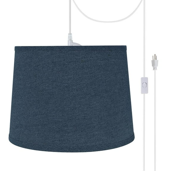Aspen Creative 72306-21 One-Light Plug-In Swag Pendant Light Conversion Kit with Transitional Hardback Empire Fabric Lamp Shade, Washing Blue, 14" width