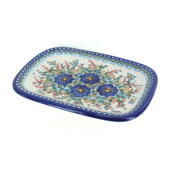 Blue Rose Polish Pottery Garden of Blue Medium Rectangular Serving Platter
