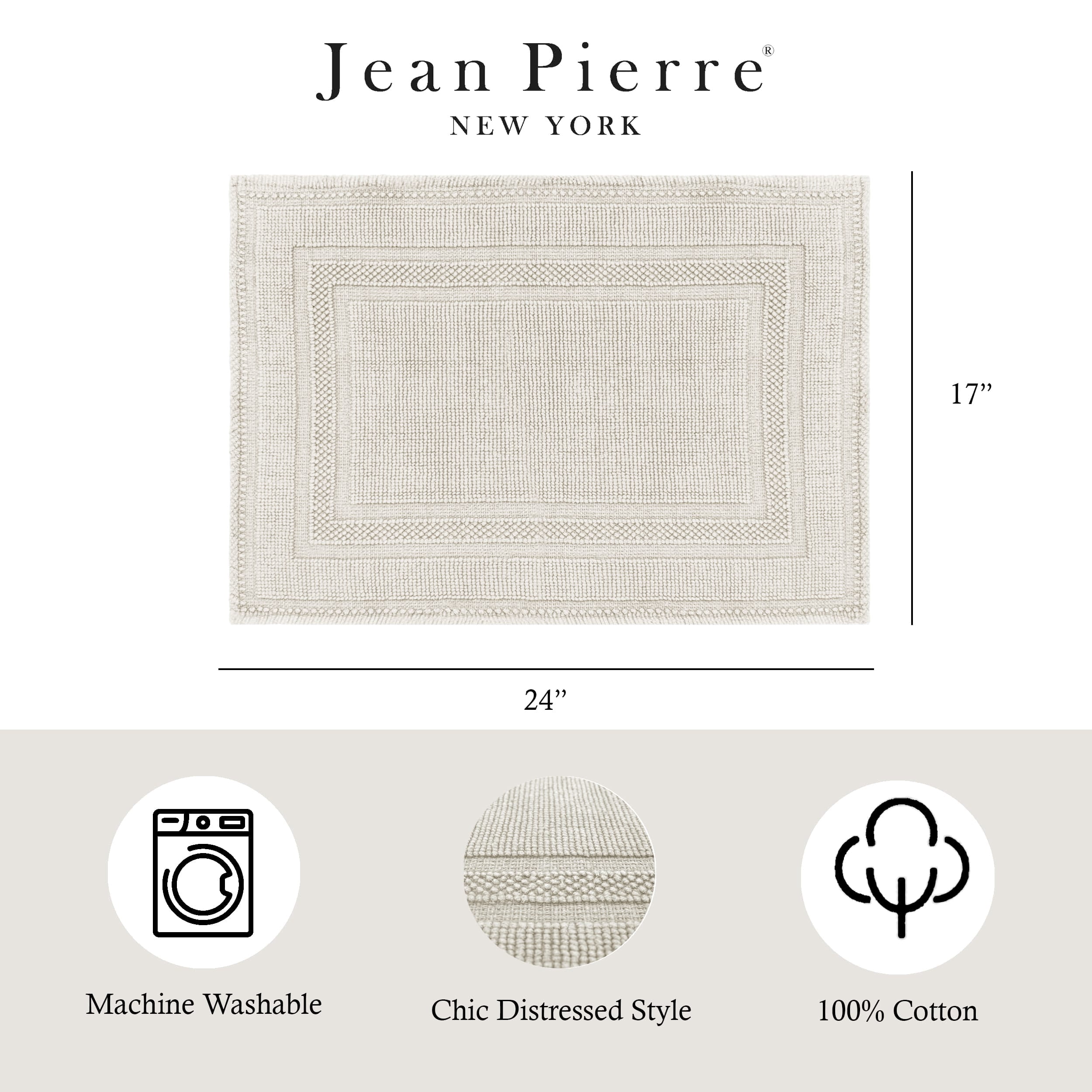 Jean Pierre Contemporary Geometric Gray Cotton Bath Rug, 1.5' x 2'