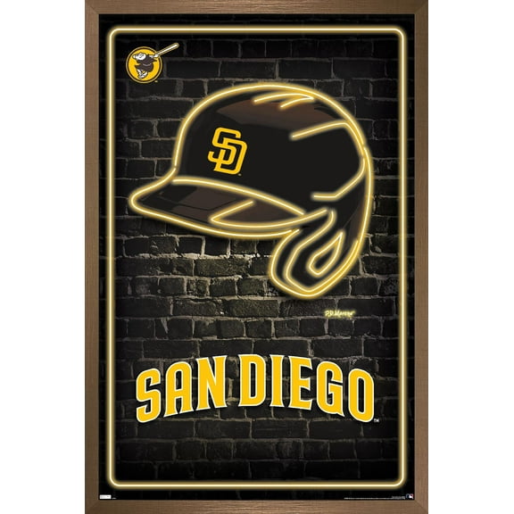 MLB San Diego Padres - Neon Helmet 23 Wall Poster, 22.375" x 34" Framed