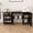 57.5"+Black, variant on 57.5" Foldable Sewing Machine Table with Locking Casters, Multi-Storage Craft Station with Shelves, Bins & Cabinet, Adjustable Sewing Cabinet/Office Desk for Home, Bedroom, and Craft Room(White)