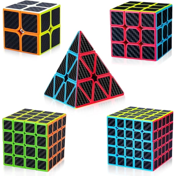 AuntyFey 5 Packs Speed Cube Set, 2x2, 3x3, 4x4, 5x5, Pyraminx Magic Speed Cube, Puzzle Cube for Kids & Beginner & Adults