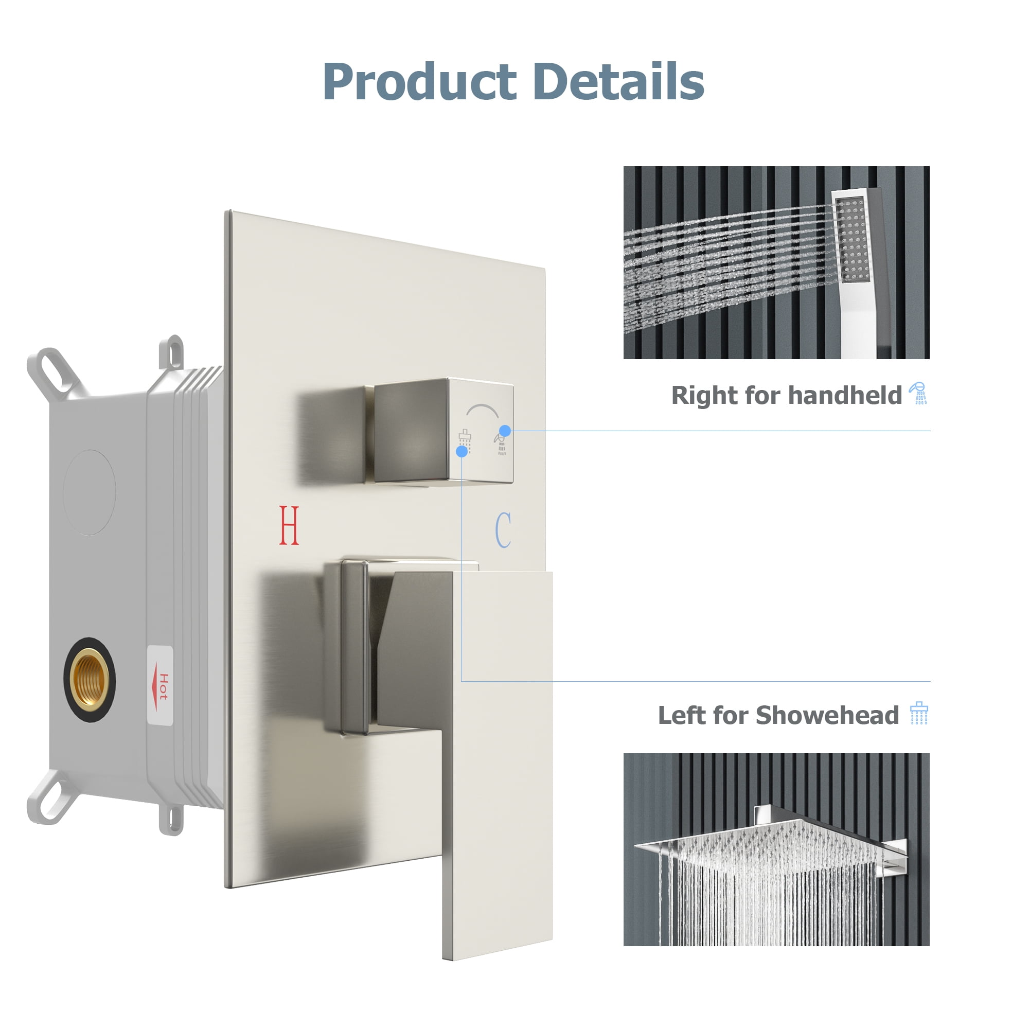 Logmey 10" Wall Mounted Pressure Balancing Dual Shower Rain Shower System with Rough-in Valve and Trim Kit, Brushed Nickel Stainless Steel Shower Head