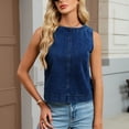 thumbnail image 4 of Sheghy Tank Tops for Women Summer Denim Crew Neck Tank, Solid Straight Fit Sleeveless Casual Top Dark Blue S, 4 of 8