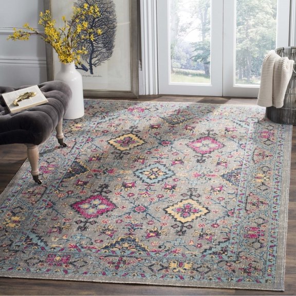 SAFAVIEH Artisan Allison Bohemian Area Rug, Light Grey/Light Blue, 4' x 6'