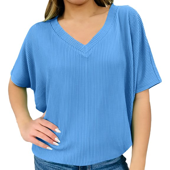 T Shirts For Women Blue Womens Tops Fashion Weekeen Take A Chance Bat Wing For Knit V Neck Summer Tops
