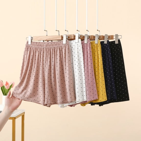 Women Pajama Shorts Polka Dots Print Lyocell Summer Wide Leg Elastic Waist Casual Sleep Bottom