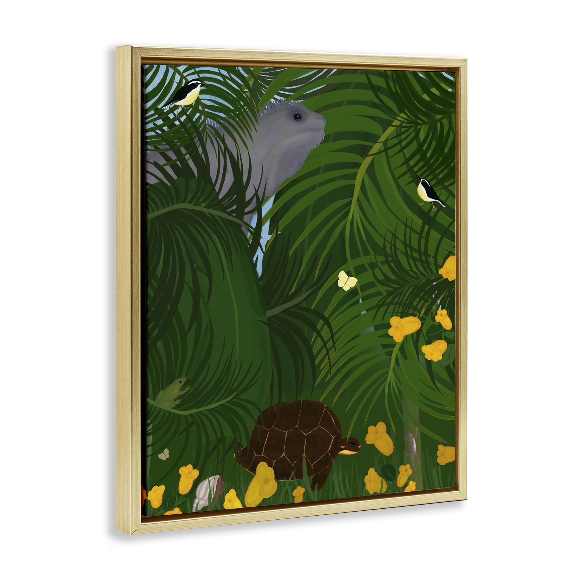 Stupell Industries Island Life Animals Animals Painting Gold Floater Framed Canvas Art Print Wall Art, 25 x 31