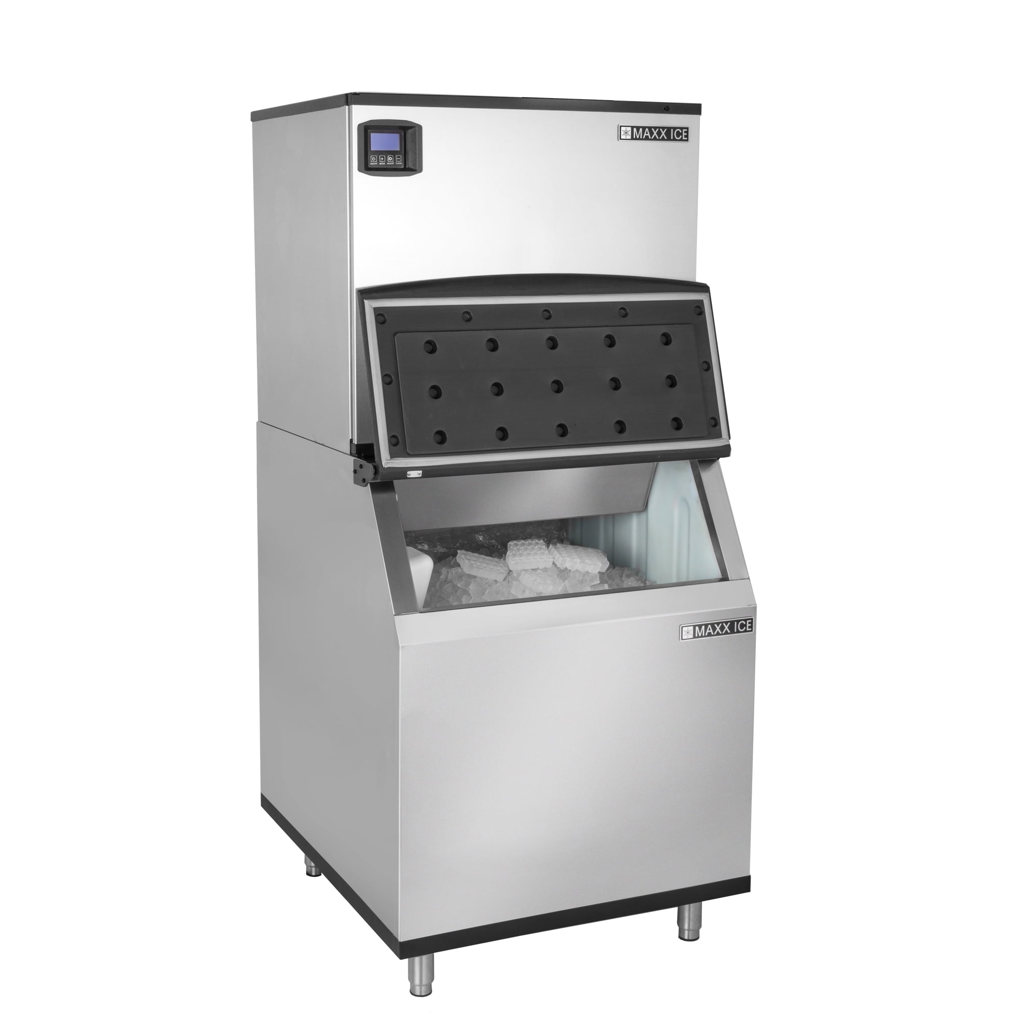 Maxx Ice Intelligent Series Modular Ice Machine, 30"W, 521 lbs, and Storage Bin, 30"W, 470 lbs, in Stainless Steel (MIM500N-B470)