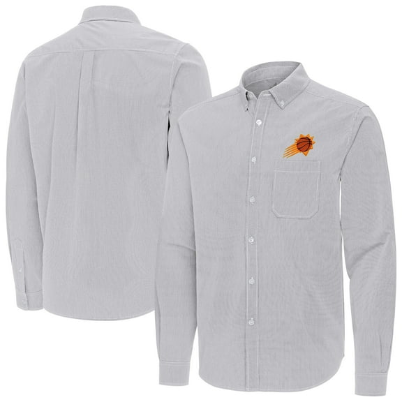 Men's Antigua Gray Phoenix Suns Porter Woven Long Sleeve Button-Down Shirt
