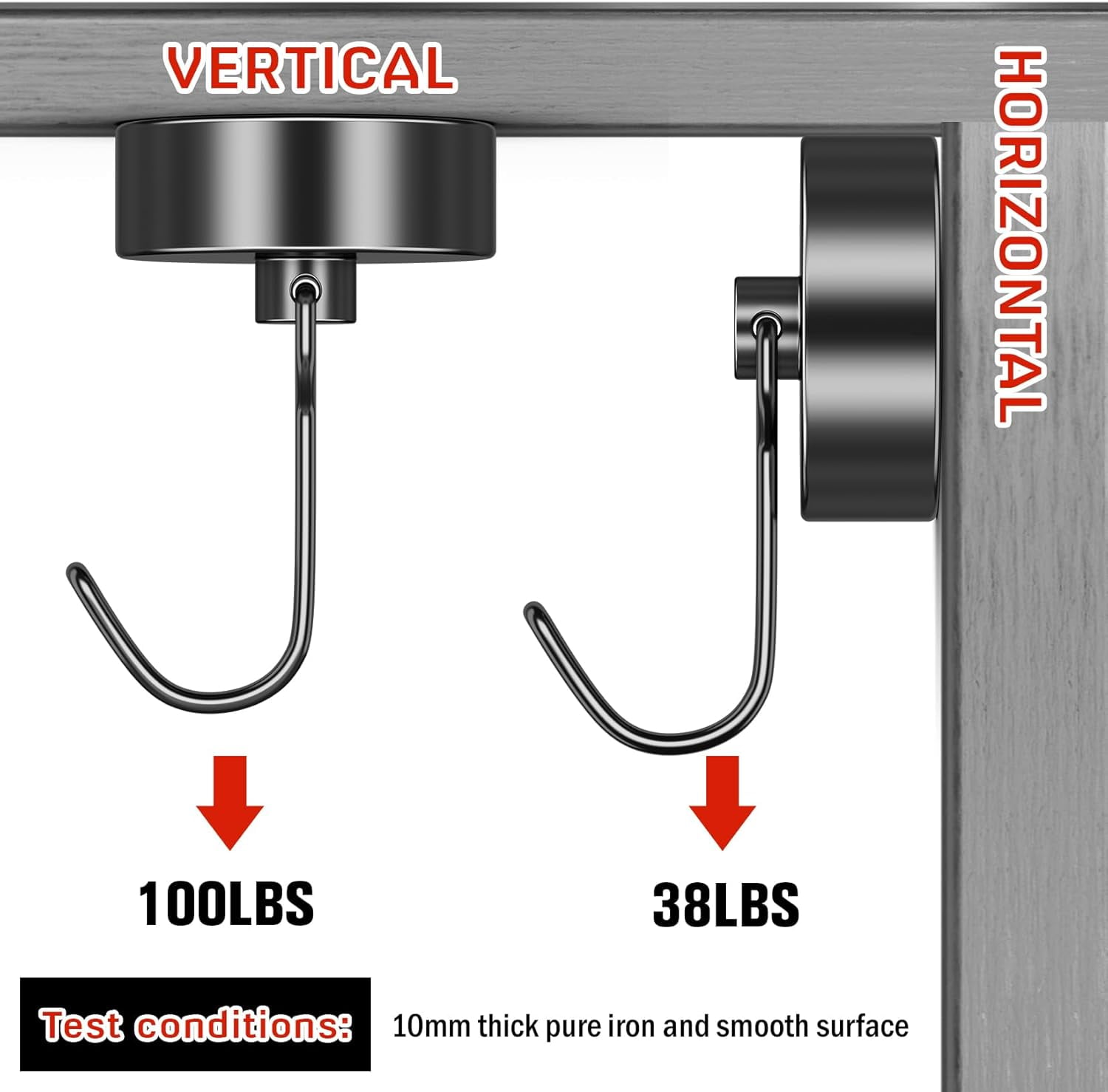 JJEAN-100lbs+ Magnetic Hooks Heavy Duty, Extra Strong Magnetic Hooks for Cruise Cabins, Large Magnet Hooks for Refrigerator, Magnetic Hanger for Garage, Kitchen, Garden, Locker Accessories, 6 Pack
