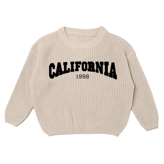 Bobifish Baby Dark Green Ribbed Sweater “CALIFORNIA 1998” Letter Print Long Sleeve Knitted Retro Style Casual Boys Girls Knitted Pullover Top