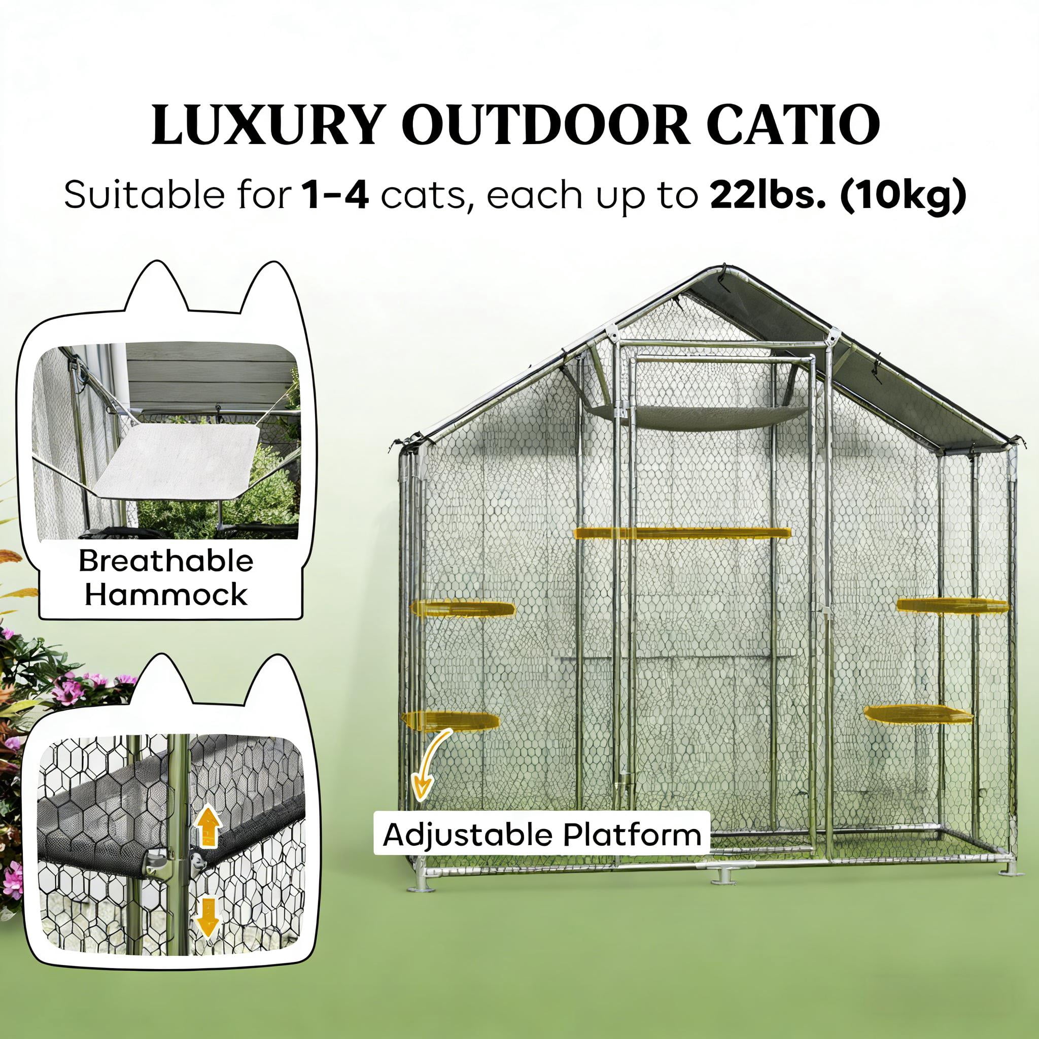 Pet Cage, Walk-in Cat Patio Enclosure Cage, Large Catio Outdoor Cat Enclosure