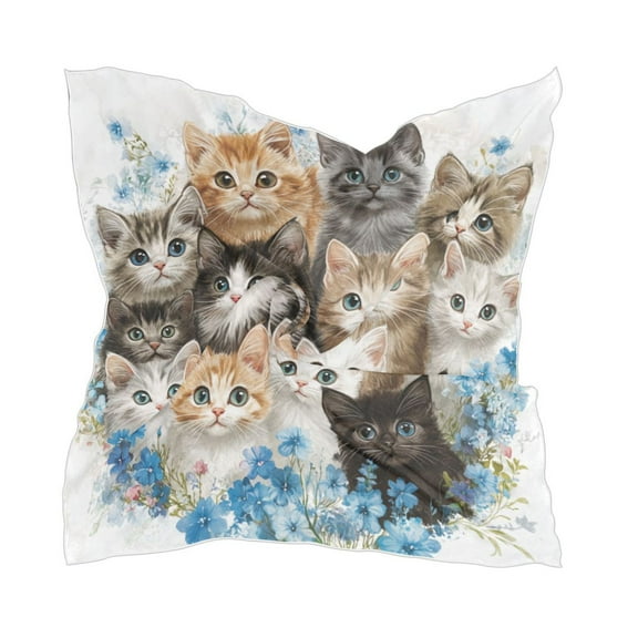 Different Breeds Cats Women's Fashion Soft Scarf Square Satin Head Scarf Neck Scarf Head Hair Wraps