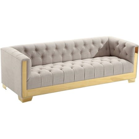 Armen Living Zinc Contemporary Sofa Taupe Tweed And Shiny Gold Armen Living Zinc Contemporary Sofa Taupe Tweed And Shiny Gold Finish