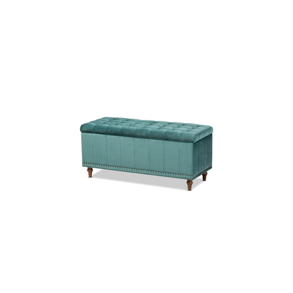 Velvet Upholstered Storage Ottoman Bench - Teal Blue Button-Tufted Footrest