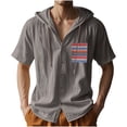 thumbnail image 1 of Camisa de Manga Corta de los Hombres con Capucha de Cárdigan Impresa con Botón con Bolsillos Top Casual para Primavera Verano, 1 of 9