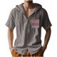 thumbnail image 1 of Camisa de Manga Corta de los Hombres con Capucha de Cárdigan Impresa con Botón con Bolsillos Top Casual para Primavera Verano, 1 of 9