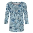 thumbnail image 4 of Jsaierl Womens 3/4 Length Sleeve Tops Plus Size Crew Neck Shirts Trendy Floral Petite Blouses Flowy Dressy Tunic Top S-2XL, 4 of 5
