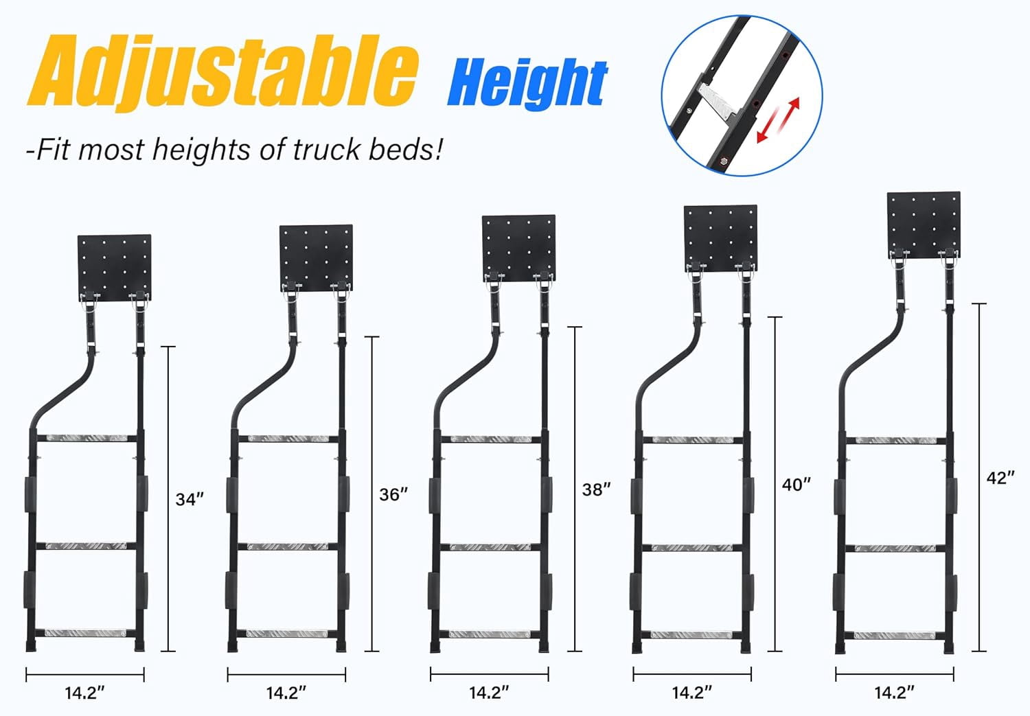LCOKEIY Truck Tailgate Ladder, Pickup Tailgate Rack with Aluminum Step Grip Plates, Steel, Capacity 300 lbs, Black