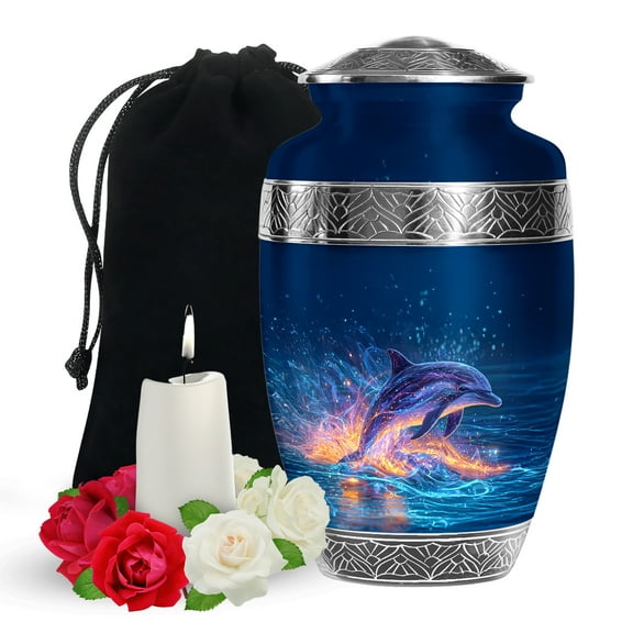 YATSKIA Dolphin Large Memorial Urns for Human Ashes Adult Men and Women, Funeral Burial Urn for Adult Ashes, (200 Cubic, Large 10 Inch)
