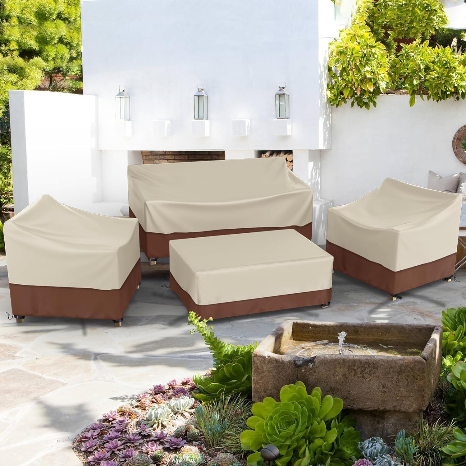 4 Piece Waterproof Outdoor Patio Furniture Covers Set Heavy Duty 600D Protection for Coffee Table Chair Loveseat Black
