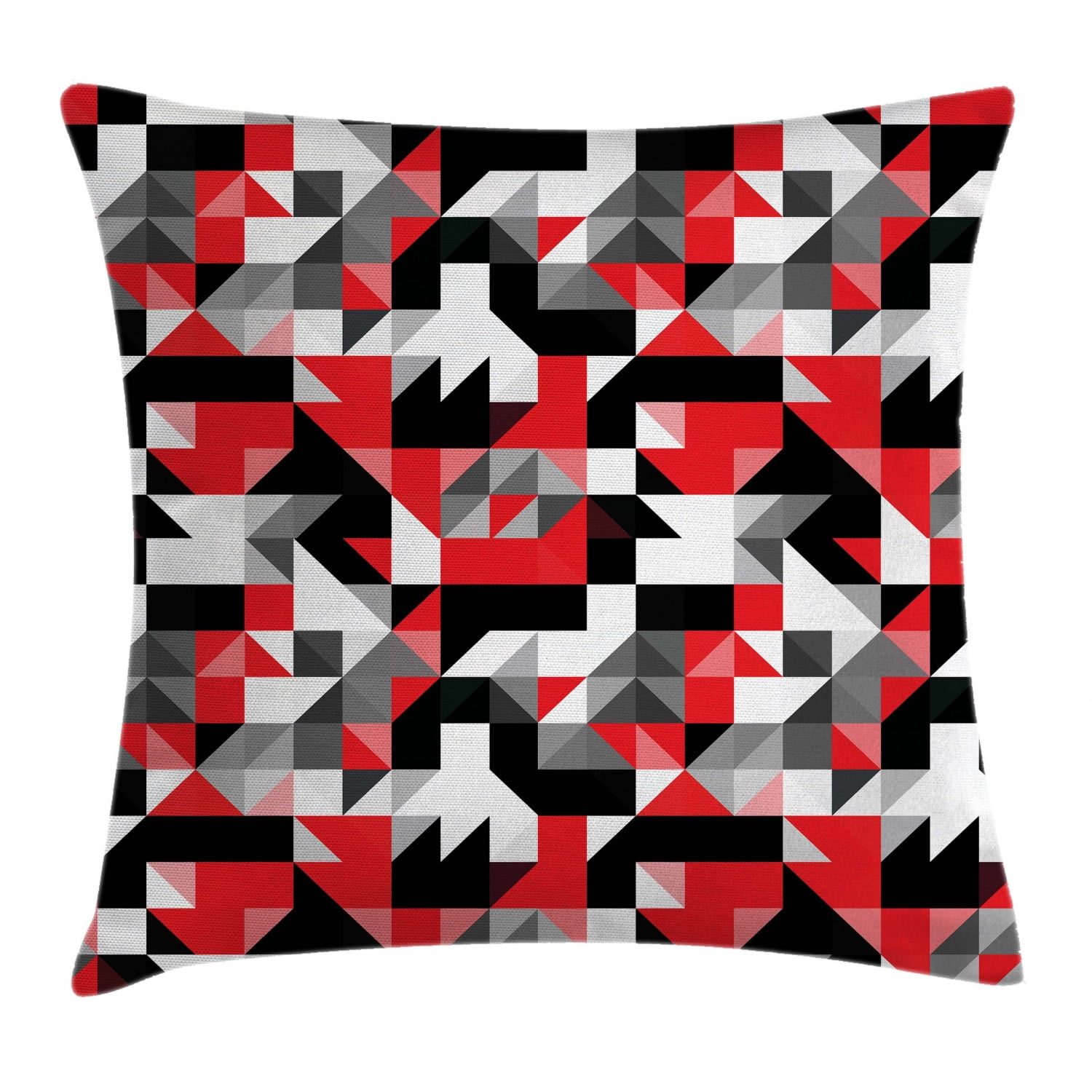 Red and Black Throw Pillow Cushion Cover, Abstract Geometric Half