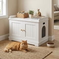 thumbnail image 2 of EDTara Wooden Cat Litter Box Enclosure, Hidden Litter Box Furniture Featuring a Cosy Perch, Farmhouse Style Pet House That Fits Most Litter Boxes, 2 of 9