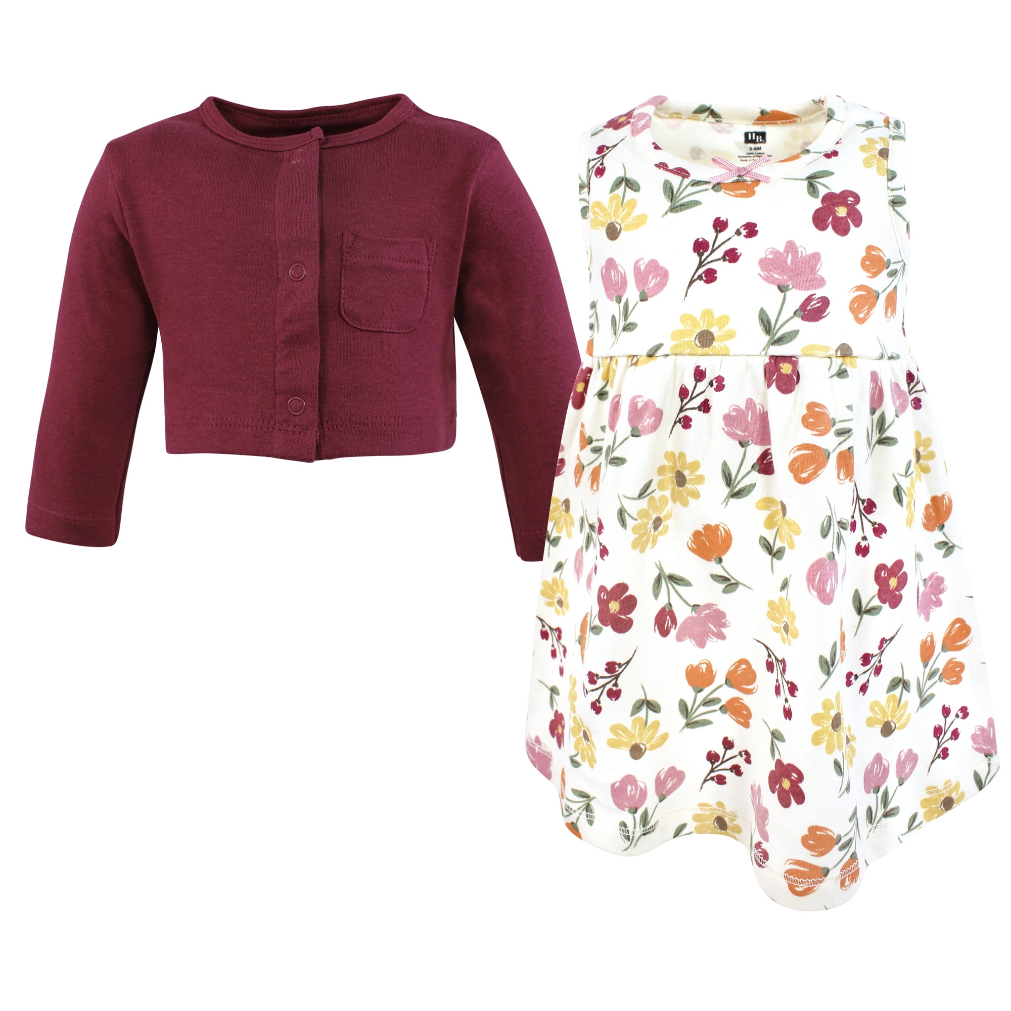 Hudson Baby Infant and Toddler Girls Cotton Dress and Cardigan Set, Autumn Floral, 9-12 Months