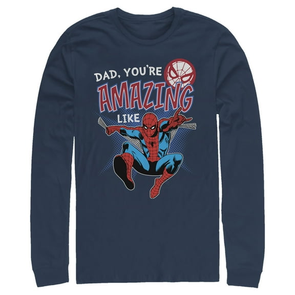 Men's Marvel Dad You're Amazing Like Spider-Man Long Sleeve Shirt Navy Blue Small