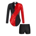 thumbnail image 2 of Yeahdor Kids Girls Long Sleeves Gymnastics Skating Leotard Unitard with Shorts Bottom Set Performance Dancewear Red&Black 8, 2 of 6
