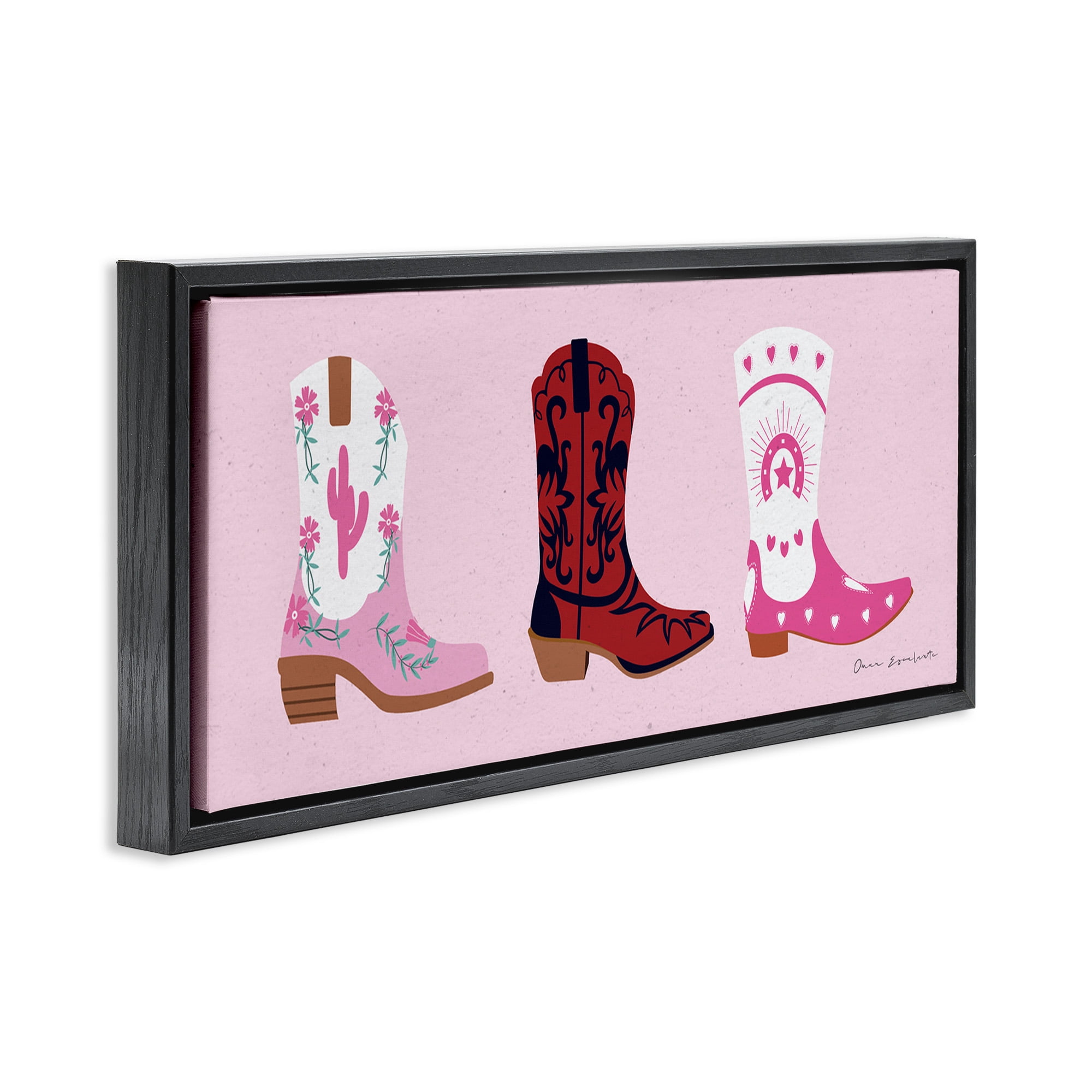 Stupell Industries Various Cowgirl Boots Beauty & Fashion Painting Black Floater Framed Canvas Art Print Wall Art, 25 x 11