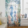 thumbnail image 5 of Seahorse Coastal Sheer Curtains 45 Inches Long, Summer Nautical Starfish Coral Grey Wooden Light Filering Curtains, Breathable Simi Curtain Privacy Drapes for Kitchen Bathroom Small Window Treatment, 5 of 9