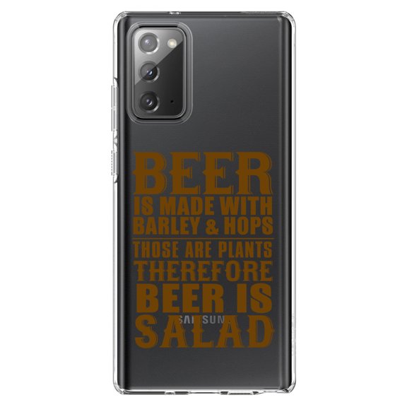 DistinctInk Clear Shockproof Hybrid Case for Galaxy Note 20 ULTRA (6.9" Screen) - TPU Bumper Acrylic Back Tempered Glass Screen Protector - Beer Is Barley & Hops Beer is Salad
