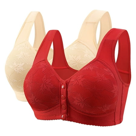 Up to 60% off Wireless Bra  Women s Solid Color Non-underwire Push-up Plus Size Front Button Bra(Beige 44)