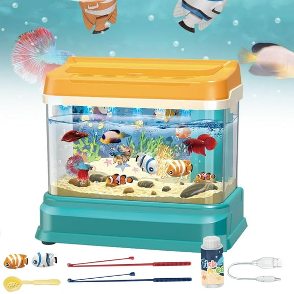 Fish Tank Play Set,Aquarium toys for kids,Magnetic Realistic Interactive Feeding Toy Fish Tank,Artificial Mini Aquarium,Toy with USB Light & Music,Gift For Children