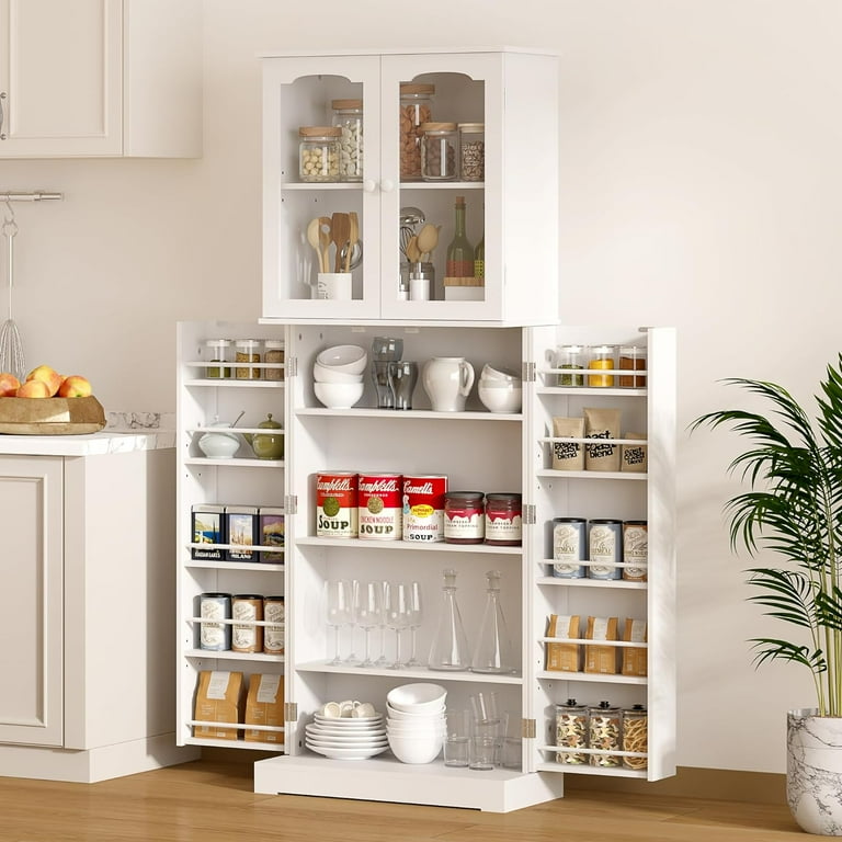 HOMEFORT 64 Kitchen Pantry Cabinet Modern Tall Cabinet with MDF board and Adjustable Shelves Freestanding Utility Storage Cabinet Cupboard for Kitchen Living Room Dining Room White Walmart