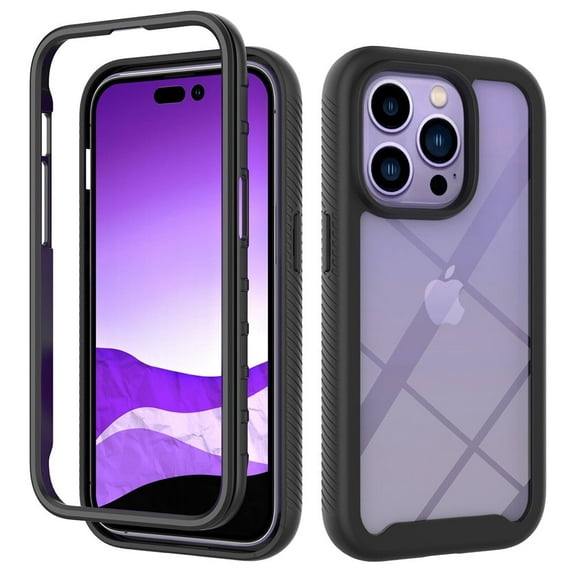TYPPKMM IPhone XR/SE Case with Built in Screen Protector,Full-Body Shockproof Rubber Hybrid Protection Crystal Clear PC Back Protective Phone Case Cover for Apple IPhone XR/SE,Black