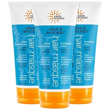 EARTH SCIENCE - Masque Capillaire Revitalisant Profond à l'Olive et à l'Avocat, Paquets de 3 (6 oz)