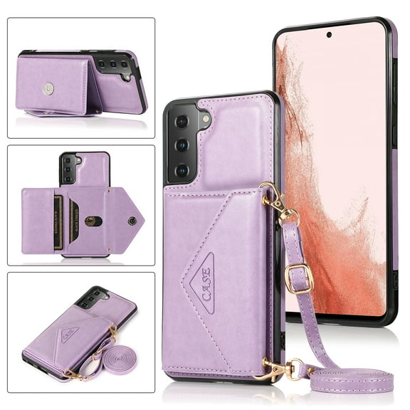Nalacover Wallet Case for Samsung Galaxy S22 Plus,Luxury PU Leather+Soft TPU Magnetic Clasp Flip Credit Card Slots Kickstand Back Cover with Detachable Crossbody Lanyard Strap.Purple