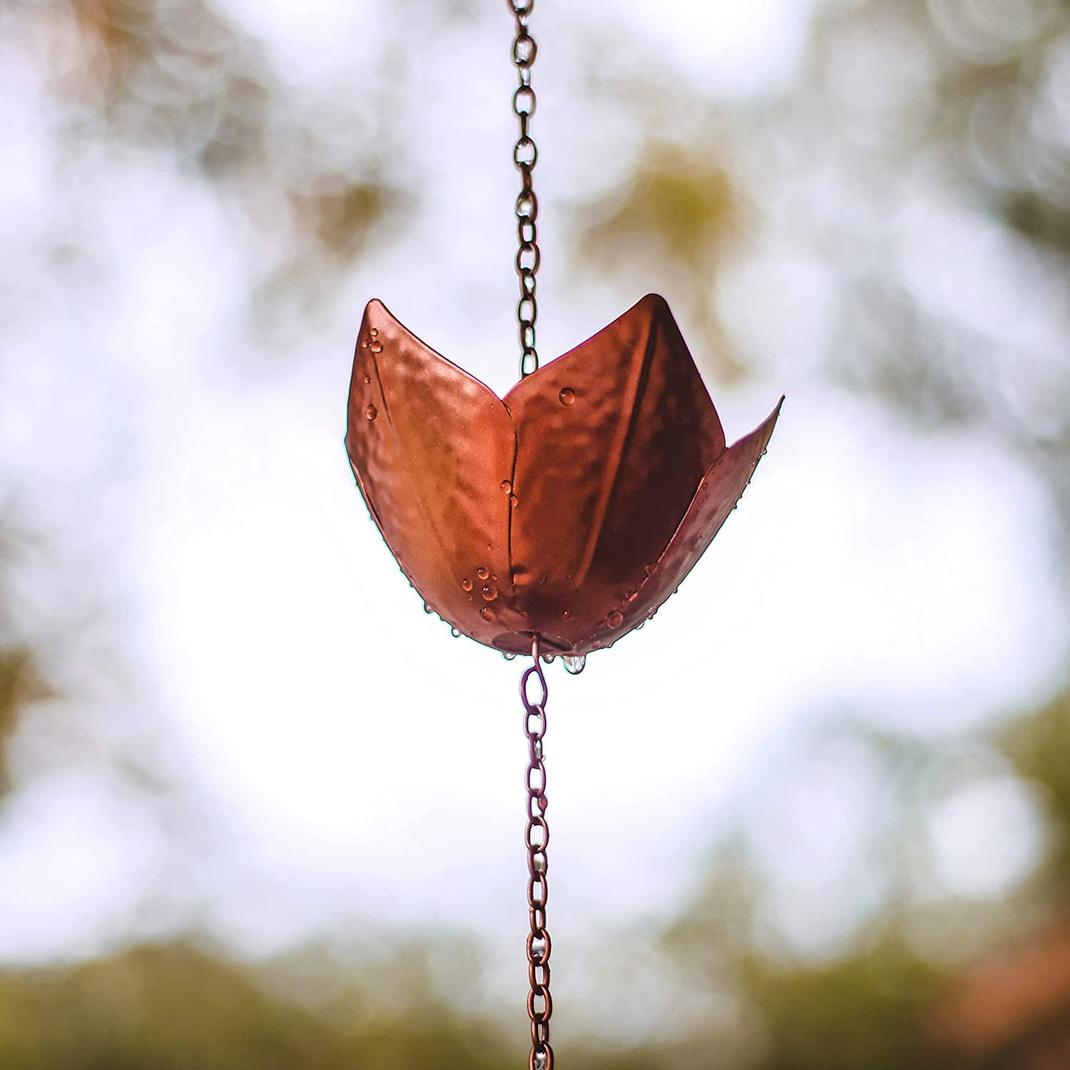 Copper Colored Flower Rain Chain for Gutters and Downspouts by Trademark Innovations