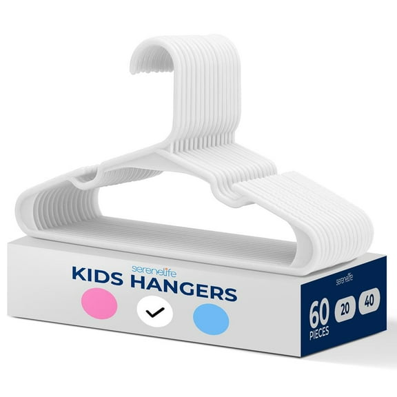 SereneLife 60 Pack Plastic Kids Hangers – Non-Slip Baby Hangers for Closet, Space-Saving Thin Design for Organizing Clothes, Infant, Toddler, and Newborn Clothing (White)