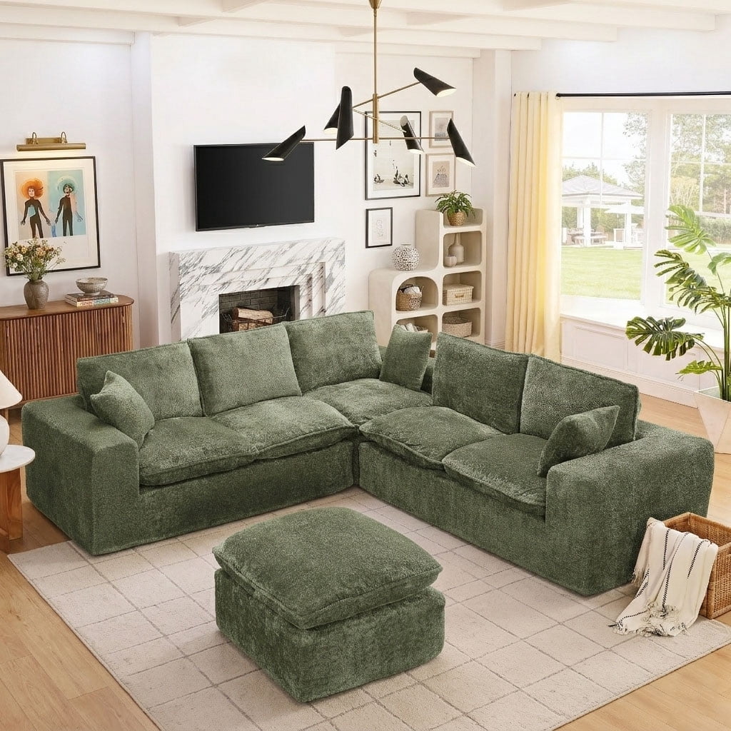 AISWORD 107" Oversized Boucle Modular Sectional Cloud Sofa with 1 Moveable Ottomans